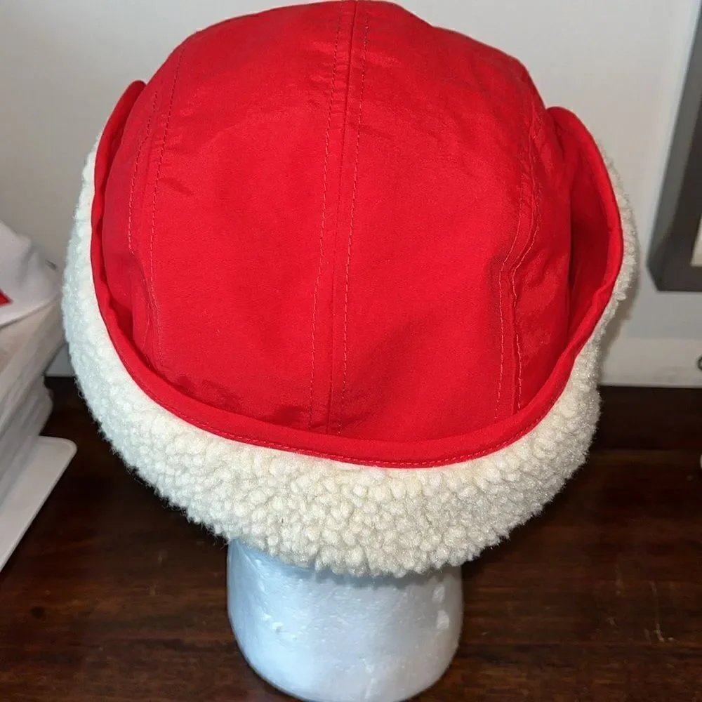 Lands' End Elmer Fudd Sherpa shearling Red Cap w/snap down flap Outdoor Hat L/XL